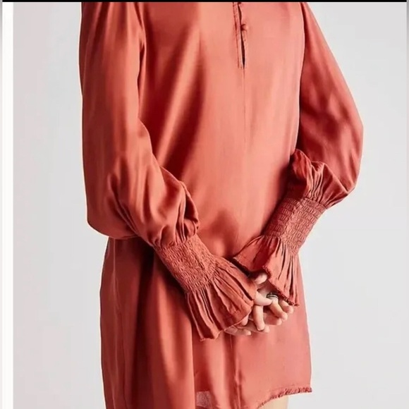 Free People burnt orange Vienna smocked sleeves crochet lace boho Mini Dress - Picture 4 of 9